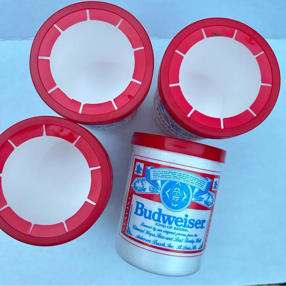 vintage Budweiser styrofoam can koozies 4 pk 80s NOS